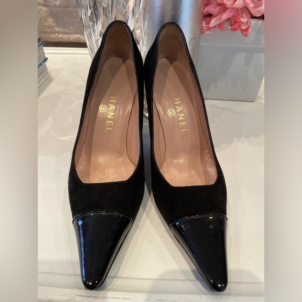 Chanel black patent leather and suede heels - Made in Italy - Size 38